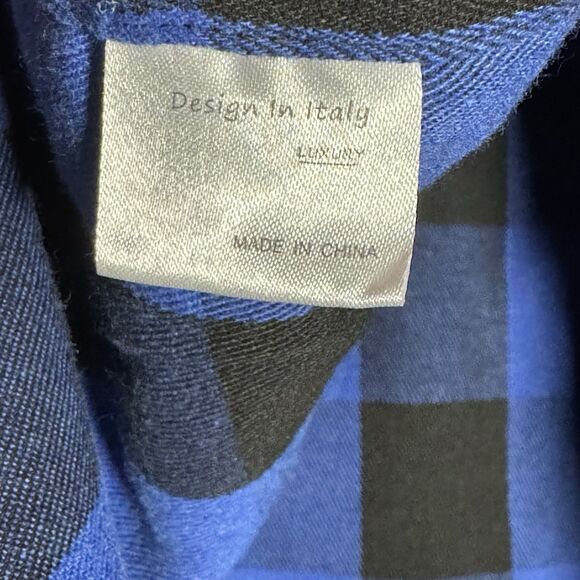 Design in Italy Men's Medium Blue & Black‎ Plaid Flannel Button-Up Shirt Outdoor - Picture 4 of 9